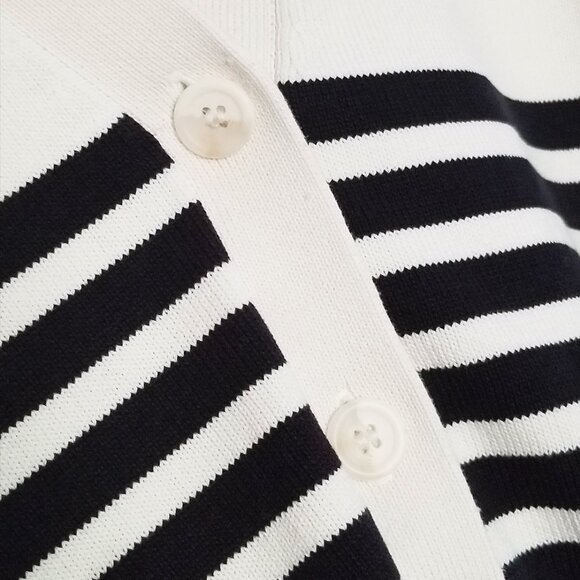 COS Striped Cardigan 100% Cotton V Neck Cream Black Relaxed Fit Size S Preppy - Picture 13 of 16